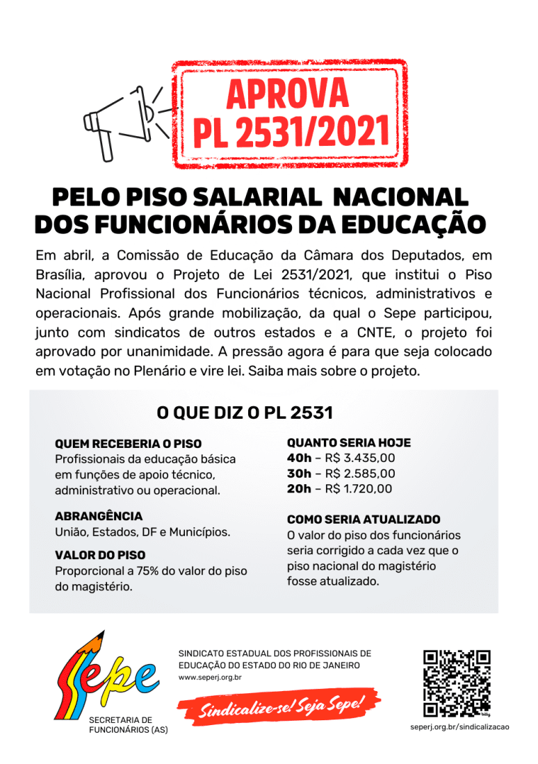 Baixe o panfleto do Sepe, em defesa da aprovação do PL 2531, do piso ...