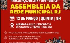 Sepe convoca para paralisação, assembleia e ato da rede municipal RJ na quinta-feira (dia 12/3)