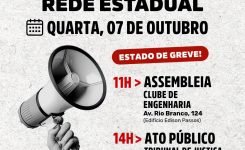 Rede estadual fará paralisação de 24 horas na quarta-feira (dia 07/10), com assembleia pela manhã e ato no TJRJ à tarde